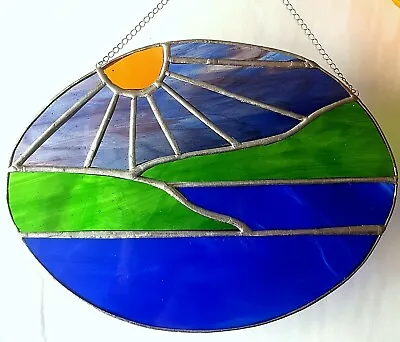 Buy Sunrise Sunset Sunshine Hills Sea Stained Glass Panel Suncatcher Window Hanging • 44.95£