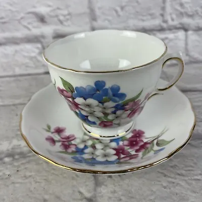 Buy Vintage White Royal Vale Bone China Cup & Saucer With Pink, Blue & White Flowers • 9.42£