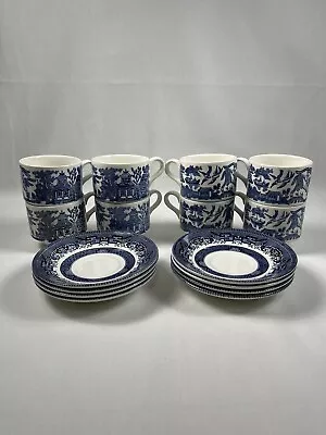 Buy Set Of 8 Antique Churchill China England Blue Willow Cups And Saucer Sets • 46.02£