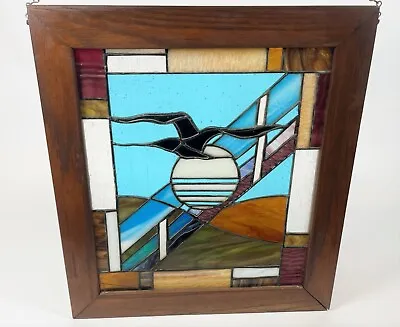 Buy Vintage Handmade 19  X 17  Seagull Moon Sunset Stained Glass Light Catcher • 121.63£