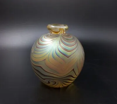 Buy Stunning Okra Glass Perfume/Scent Bottle Round With Metallic Swirl - No Stopper • 24.95£