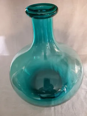 Buy Hand Blown,crackle Glass Bottom, Large Aqua Blue Vase 11 Inches Tall • 44.32£