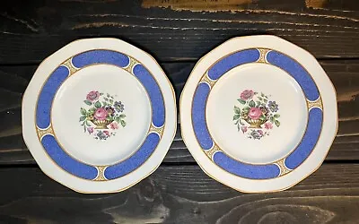 Buy Booth's Silicon China Ceylon Ivory Salad Plates Set Of 2 Blue Rim Center Bouquet • 11.26£
