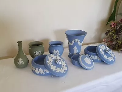 Buy Wedgewood Blue Jasperware Job Lot Mixed Green​ Sage Large Vase Lidded Bowls Vgc • 30£