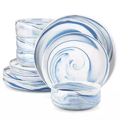 Buy MALACASA Porcelain Dinnerware Set Round Kitchen Tableware Set Service For 4 / 6 • 52.99£