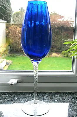 Buy Bohemian Glass Cobalt Blue Twist Stem Tall Faceted Wine Glass Shaped Vase-VGC • 4£