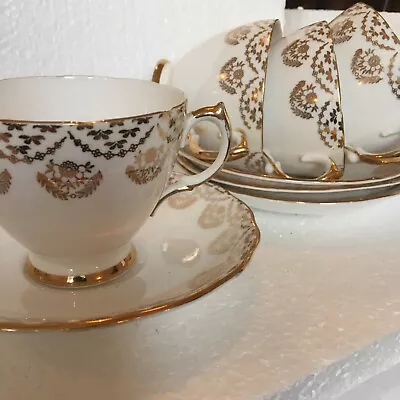 Buy Vintage Royal Vale White Gold Filigree Lattice Cup And Saucer X4 Bone China VGC • 18.99£