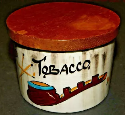 Buy Toni Raymond Pottery Hand Painted  Tobacco  Jar With Wooden Lid • 18.95£