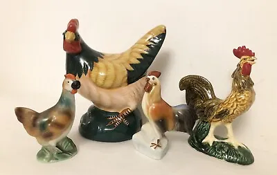 Buy Collection Of 4 X Vintage Ceramic Hen/Rooster Bird Ornaments (Pie Funnel?) • 9.99£