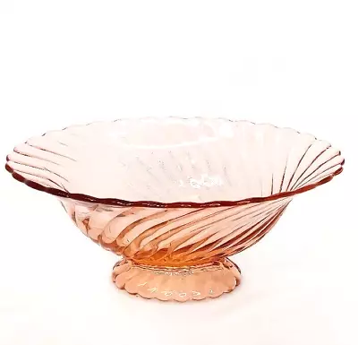 Buy Depression Glass Serving Bowl Pink Scalloped Twist Footed • 28.81£