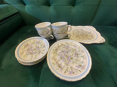 Buy 4 Tuscan English Bone China Clematis Tea Cup/Saucer/Side Plates + Sandwich Plate • 75£