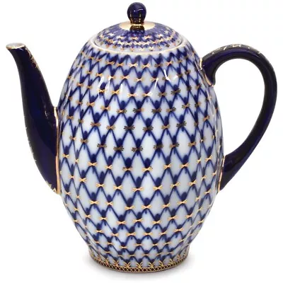 Buy 22K Gold Cobalt Net Coffee Pot Russian Lomonosov Porcelain • 174.76£