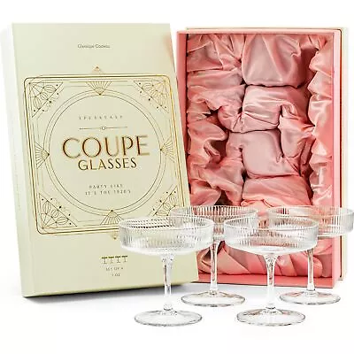 Buy Vintage Art Deco Coupe Glasses | Set Of 4 | 7 Oz Classic Cocktail Glassware F • 68.94£