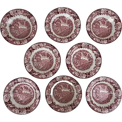 Buy Vintage Enoch Woods Sons English Scenery Pink Red Transferware 8 Berry Bowls • 47.50£