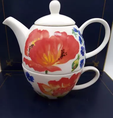 Buy Arthur Wood Orange Floral Teapot And Cup Set Meadow Flowers Pattern Tea For 1 • 10£