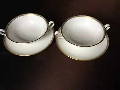 Buy Vintage Spode Bone China Athena Coupe Soup Bowls And Saucers X 2 • 10£