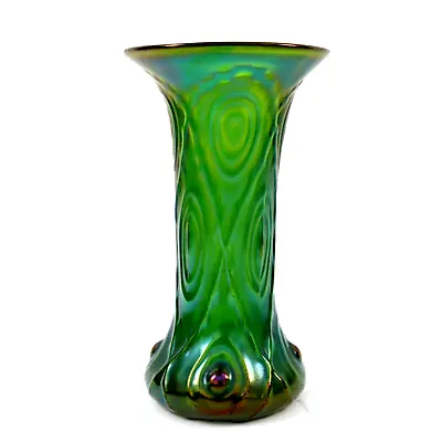 Buy Loetz Bohemian Glass Vase Lustre Iridescent Green Embossed Design 1900s Nouveau • 150£