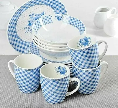 Buy  16-Piece Country Blue Faience Dinnerware Set For 4 Persons NEW  • 94.83£