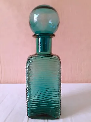 Buy Vintage Empoli Italy Square Teal Ripple Glass Decanter Bottle • 32.99£