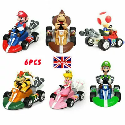 Buy 6Pcs Cartoon Super Mario Kart Pull Back Car Luigi Mini Action Figure Toys Gift • 9.99£