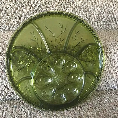 Buy Vintage Indiana Green Glass Deviled Egg Relish Serving Plate Platter 12.75  • 21.19£