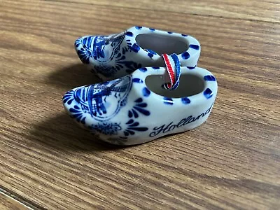 Buy Vintage Delft Style Blue Mix Miniature Porcelain Clogs Shoes Holland Souvenir • 3£