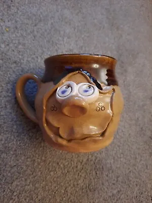 Buy Brown Glazed Ugly Pottery Mug - Made In Wales 3D Face Stoneware Vintage • 3.49£