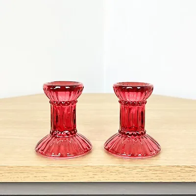Buy Candle Holders Set Of 2 Pink Vintage 7.5cm Small Tapered Stick Wedding Table • 12.50£
