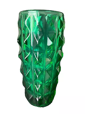 Buy Vintage Sklo Union Czech Glass Vase Green Bullet Shaped • 35£