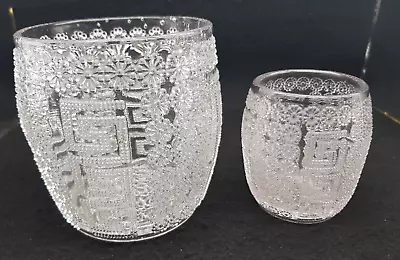 Buy Vintage Victorian Style Pair Pressed Glass Possibly Davidson Barrel Shaped VASES • 20£
