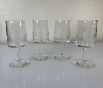 Buy Vintage Set Of 4 Clear Class Wine Glasses W/ Victorian Lady Glass Etching, 5.5”  • 29.86£