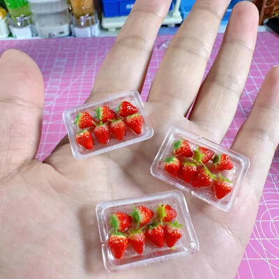 Buy 1:12 Scale Dolls House Miniatures Strawberry Clear Tray Fruit Food Market Set • 7.19£
