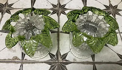 Buy Pair Of Glass Posey Vases French Bohemian Antique Vintage Green • 75£