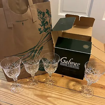 Buy Galway Irish Crystal Oranmore Goblets, Wine Or Water Glasses, Excellent Set Of 4 • 42.62£
