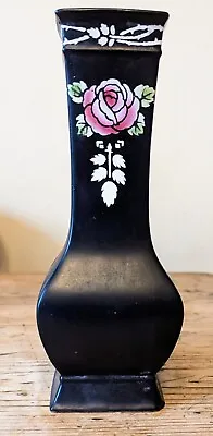 Buy Vintage Shelley Black With Pink Rose Vase 8103 Shape 797. 21cm Height • 6.99£