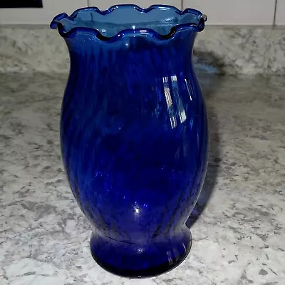 Buy Vintage Indiana Glass Cobalt Blue Swirl 6-1/2  Vases ~  Illusions  Ruffled Rim • 11.27£
