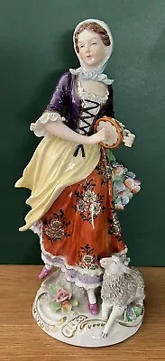 Buy Sitzendorf Dresden Porcelain Figurine Figure Of A Shepherdess Lady With Sheep • 55£
