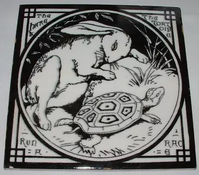 Buy Minton China Antique Tile - Black & White Hare & Tortoise - Aesop’s Fable • 49.99£