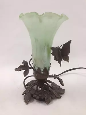 Buy Art Nouveau Style Glass Lamp Green With Butterfly And Leaves Design 7.5  Tall • 29£