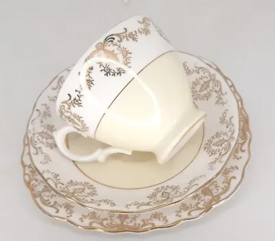Buy Beautiful Vintage Royal Vale Bone China Trio Cup Saucer Plate Pale Yellow & Gold • 6.95£