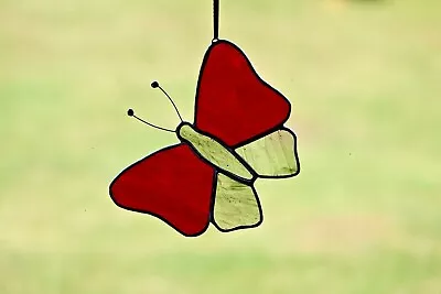 Buy Stained Glass Suncatcher/Window Hanger Large Butterfly Red & Black/Clear Gift • 22£