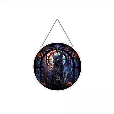 Buy Gothic Witchy Cat Sun Catcher Stained Glass Effect 15cms Acrylic • 12£