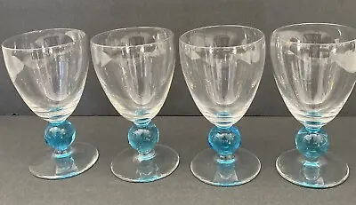Buy 1940-50s Bryce Contour Cerulean Blue Ball Stem 5 7/8   Water Glasses -Set Of 4 • 53.02£