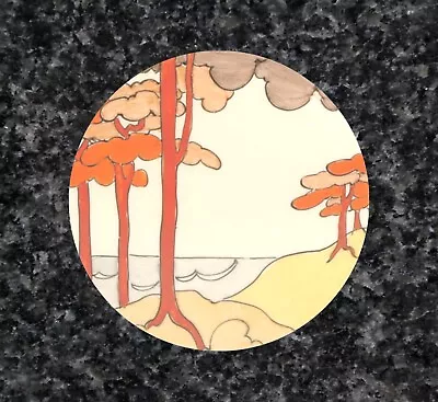 Buy Stylish Art Deco Clarice Cliff Coral Firs Trees Round Wood Cork Backed Coaster B • 4£