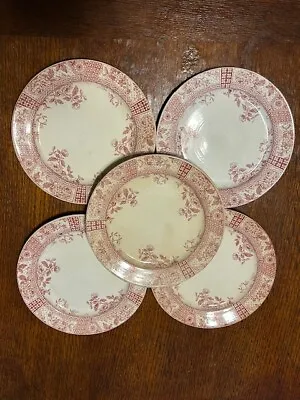 Buy RARE! Set Of 5 Challinor & Mayer England Melbourne Red Transferware Lunch Plates • 14.23£