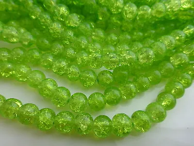Buy 50 X 8mm Crackle Glass Beads Lime Green, Beads                        (GLPB9043) • 0.99£