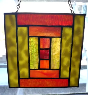 Buy Stained Glass Hanging Window Panel Geometric Vintage Deco Style • 96.73£