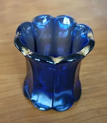 Buy Vintage Cobalt Blue Glass Vase W/ Gold Trim, 2.5  Tall • 12.47£