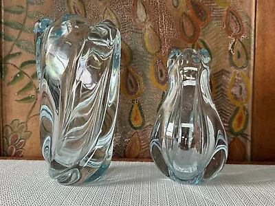 Buy Swedish Orrefors Art Glass Stella Polaris Ice Blue Vases By Vicke Lindstrand (2) • 239.76£