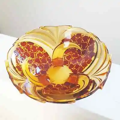 Buy Vintage Large Art Deco Amber Glass Bowl - Czechoslovakia Stölzle Hermanova Hut • 45£